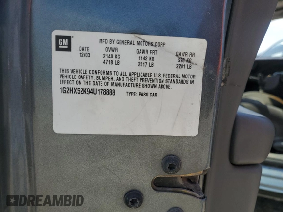 2004 Pontiac Bonneville SE z VIN 1G2HX52K94U178888, wystawiony jako Copart lot #51669505 z przebiegiem 184 886 mil mil oraz Szkoda całkowita • Salvage title. Historia ofert i sprzedaży dostępna na DreamBid. Obrazek 12.