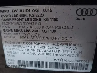 2016 Audi Q3 Premium Plus with VIN WA1EFCFS8GR003582, listed as a IAAI auction lot 41973735 with 105,670 mi miles and . Bid and sale history available at DreamBid. Image 9.
