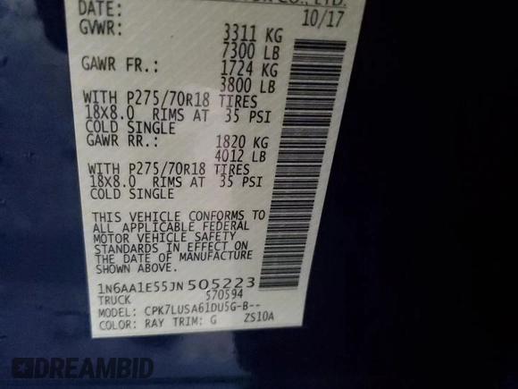 2018 Nissan Titan Pro-4X z VIN 1N6AA1E55JN505223, wystawiony jako Copart lot #85542844 z przebiegiem 113 601 mil mil oraz Szkoda całkowita • Salvage title. Historia ofert i sprzedaży dostępna na DreamBid. Obrazek 14.