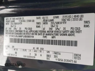 2015 Ford Escape Titanium with VIN 1FMCU9J96FUB58519, listed as a IAAI auction lot 42429369 with 125,541 mi miles and . Bid and sale history available at DreamBid. Image 9.