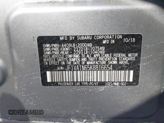 2019 Subaru WRX Limited with VIN JF1VA1N65K8816654, listed as a IAAI auction lot 41306510 with 53,765 mi miles. Bid and sale history available at carsss.com. Image 9.