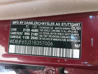 2001 Mercedes-Benz E 320 z VIN WDBJF65J31B357006, wystawiony jako IAAI lot #42428345 z przebiegiem 103 239 mil mil oraz . Historia ofert i sprzedaży dostępna na DreamBid. Obrazek 9.