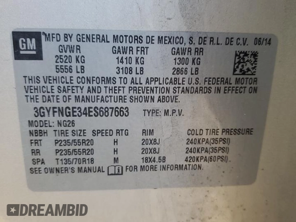 2014 Cadillac SRX Premium Collection z VIN 3GYFNGE34ES687663, wystawiony jako Copart lot #85854534 z przebiegiem 193 653 mil mil oraz Szkody całkowita. Historia ofert i sprzedaży dostępna na DreamBid. Obrazek 13.