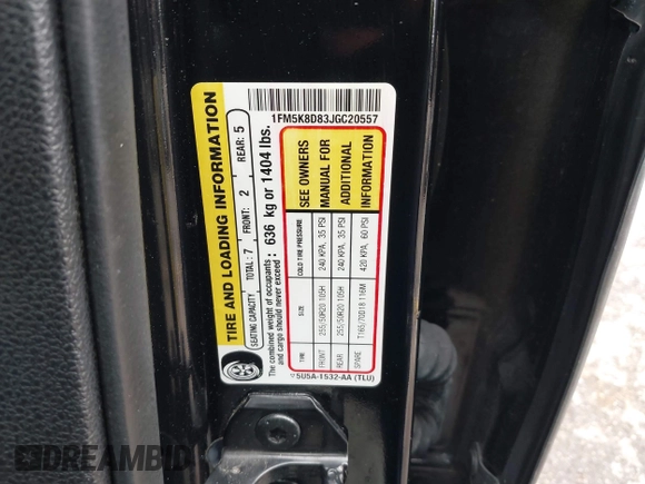 2018 Ford Explorer XLT with VIN 1FM5K8D83JGC20557, listed as a IAAI auction lot 41554727 with 98,180 mi miles and . Bid and sale history available at carsss.com. Image 9.