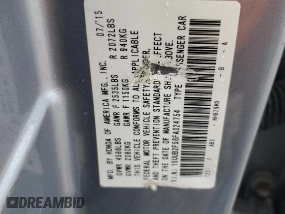 2015 Acura TLX Technology with VIN 19UUB2F56FA024754, listed as a Copart auction lot 57663145 with 146,674 mi miles and Salvage title. Bid and sale history available at DreamBid. Image 12.