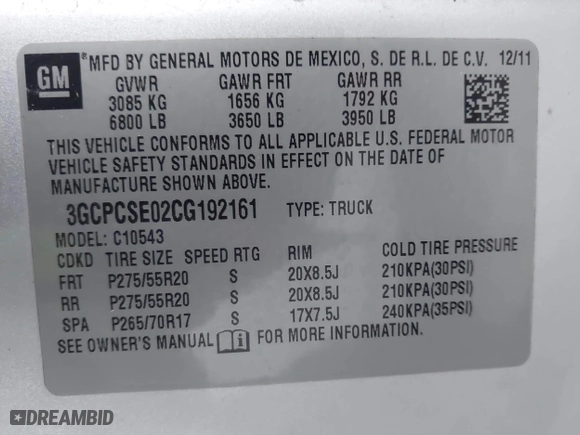 2012 Chevrolet Silverado 1500 LT with VIN 3GCPCSE02CG192161, listed as a IAAI auction lot 41287598 with 284,698 mi miles. Bid and sale history available at carsss.com. Image 9.