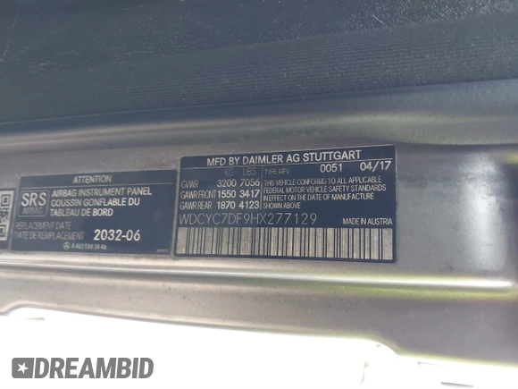 2017 Mercedes-Benz G-Class AMG G 63 with VIN WDCYC7DF9HX277129, listed as a IAAI auction lot 41631779 with 93,810 mi miles. Bid and sale history available at carsss.com. Image 9.