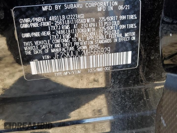 2021 Subaru Forester Premium with VIN JF2SKAJC2MH566929, listed as a Copart auction lot 48075815 with 28,600 mi miles and Salvage Title. Bid and sale history available at carsss.com. Image 14.