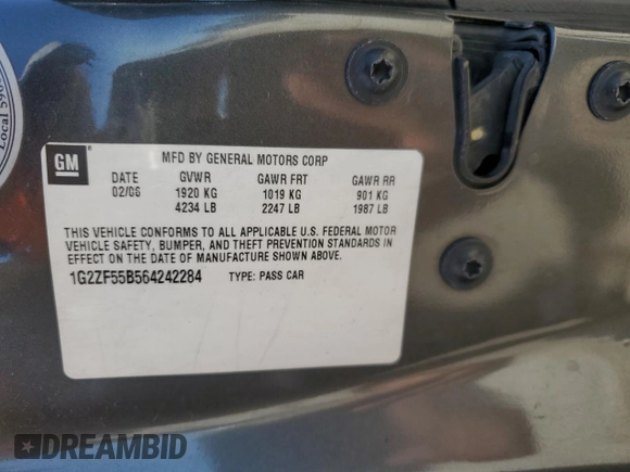 2006 Pontiac G6 1SV z VIN 1G2ZF55B564242284, wystawiony jako Copart lot #79663764 z przebiegiem Nie podano mil oraz Szkoda całkowita • Salvage title. Historia ofert i sprzedaży dostępna na DreamBid. Obrazek 14.