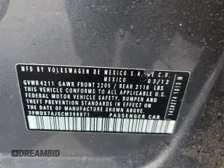 2012 Volkswagen Jetta SE z VIN 3VWDX7AJXCM396871, wystawiony jako Copart lot #57594565 z przebiegiem 45 604 mil mil oraz Szkoda całkowita • Salvage title. Historia ofert i sprzedaży dostępna na DreamBid. Obrazek 12.