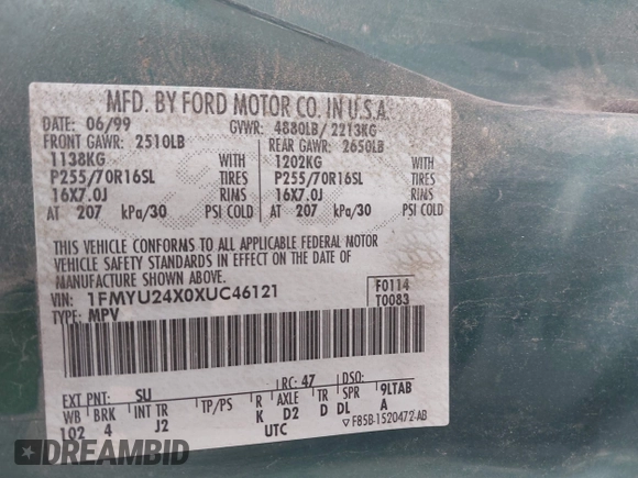 1999 Ford Explorer Sport z VIN 1FMYU24X0XUC46121, wystawiony jako IAAI lot #42351681 z przebiegiem 204 345 mil mil oraz . Historia ofert i sprzedaży dostępna na DreamBid. Obrazek 9.