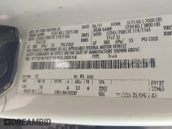 2017 Ford F-150 XL с VIN 1FTEW1EF1HKE26514, выставлен на аукционе IAAI как лот 42173628 с пробегом 122 415 миль миль и . История ставок и продаж доступна на DreamBid. Изображение 9.