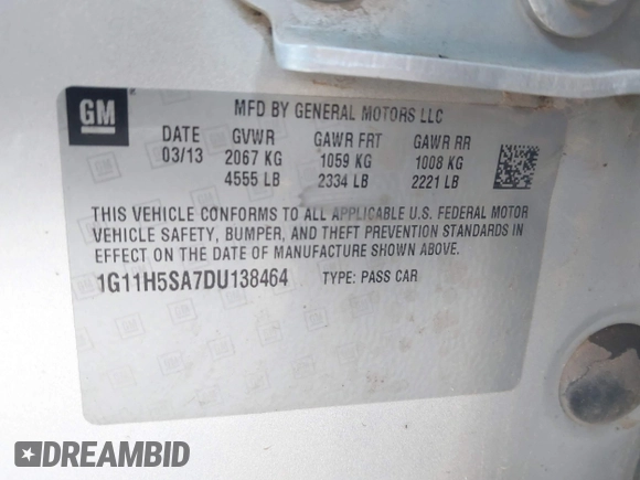 2013 Chevrolet Malibu LTZ with VIN 1G11H5SA7DU138464, listed as a IAAI auction lot 41517379 with 116,430 mi miles and . Bid and sale history available at DreamBid. Image 9.