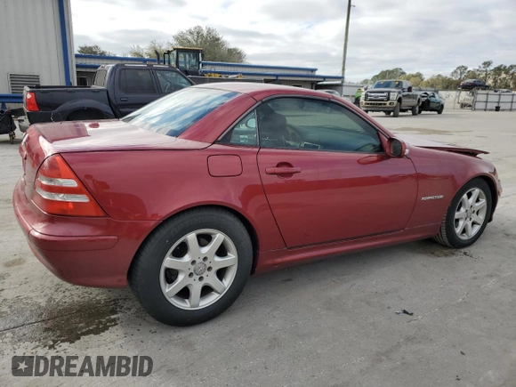 2001 Mercedes-Benz SLK 230 Kompressor with VIN WDBKK49F01F223928, listed as a Copart auction lot 87061404 with 102,270 mi miles and Salvage title. Bid and sale history available at DreamBid. Image 3.