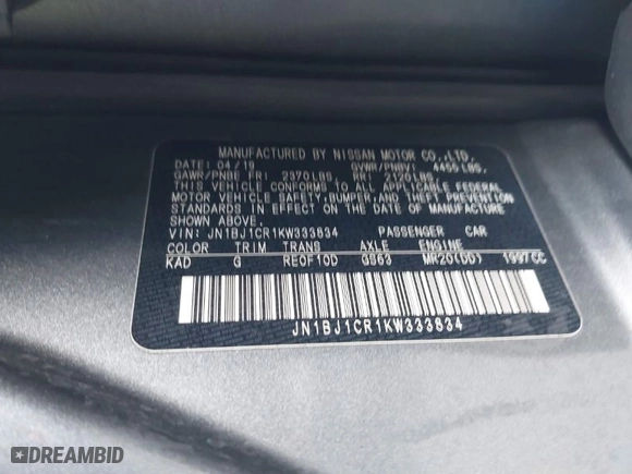 2019 Nissan Rogue Sport S with VIN JN1BJ1CR1KW333834, listed as a IAAI auction lot 41546787 with 61,980 mi miles. Bid and sale history available at carsss.com. Image 9.