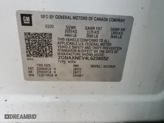 2020 Chevrolet Equinox Premier with VIN 2GNAXNEV4L6238552, listed as a Copart auction lot 46359055 with 99,763 mi miles and Salvage Title. Bid and sale history available at carsss.com. Image 15.