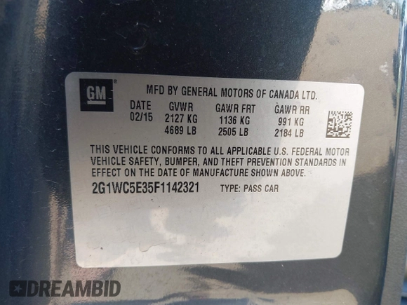2015 Chevrolet Impala LTZ with VIN 2G1WC5E35F1142321, listed as a IAAI auction lot 42090274 with 109,972 mi miles and . Bid and sale history available at DreamBid. Image 9.
