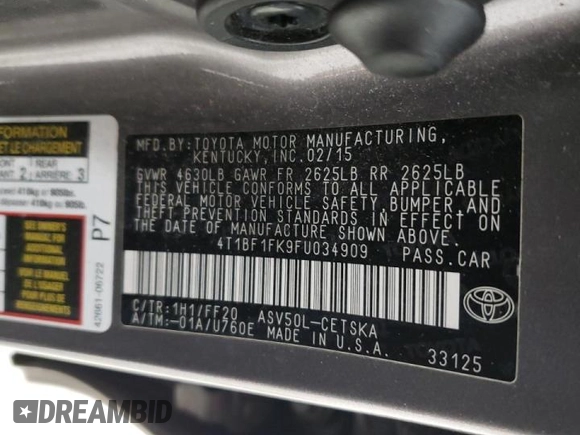 2015 Toyota Camry XLE with VIN 4T1BF1FK9FU034909, listed as a Copart auction lot 45653475 with 213,385 mi miles and Salvage Title. Bid and sale history available at carsss.com. Image 13.