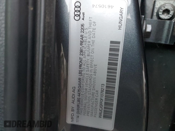 2015 Audi A3 2.0 TDI Premium Plus with VIN WAUCJGFF0F1078213, listed as a Copart auction lot 85661194 with 122,034 mi miles and Salvage Title. Bid and sale history available at carsss.com. Image 12.