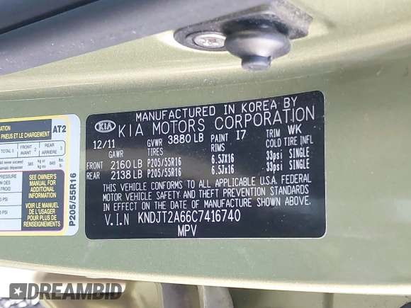 2012 Kia Soul + with VIN KNDJT2A66C7416740, listed as a IAAI auction lot 42085271 with 74,512 mi miles. Bid and sale history available at carsss.com. Image 9.