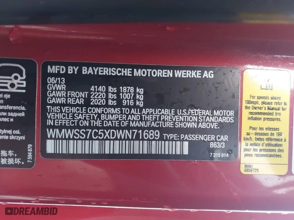 2013 MINI Cooper Paceman S ALL4 with VIN WMWSS7C5XDWN71689, listed as a IAAI auction lot 41403679 with 73040 miles. Bid and sale history available at carsss.com. Image 9.
