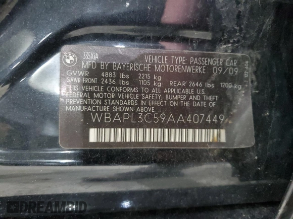 2010 BMW 3 Series 335i xDrive with VIN WBAPL3C59AA407449, listed as a Copart auction lot 83353614 with 150,739 mi miles and Clean title. Bid and sale history available at DreamBid. Image 12.