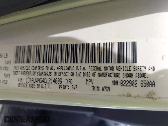 2012 Jeep Wrangler Sport with VIN 1C4AJWAG4CL214606, listed as a IAAI auction lot 42054857 with Not provided miles and . Bid and sale history available at DreamBid. Image 9.