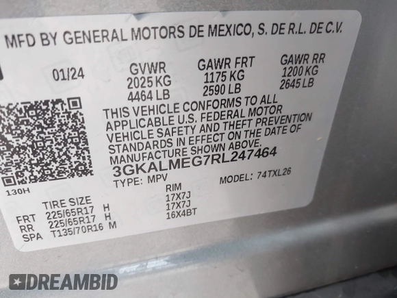 2024 GMC Terrain SLE with VIN 3GKALMEG7RL247464, listed as a IAAI auction lot 41733551 with 17,762 mi miles. Bid and sale history available at carsss.com. Image 9.