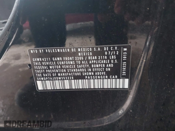 2013 Volkswagen Jetta SE z VIN 3VWDP7AJXDM353228, wystawiony jako IAAI lot #42364744 z przebiegiem 132 672 mil mil oraz . Historia ofert i sprzedaży dostępna na DreamBid. Obrazek 9.
