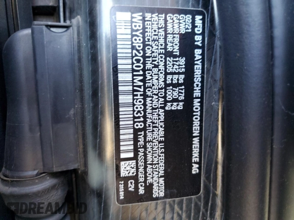 2021 BMW i3 with VIN WBY8P2C01M7H98318, listed as a Copart auction lot 76525254 with 26,276 mi miles and Salvage Title. Bid and sale history available at carsss.com. Image 12.