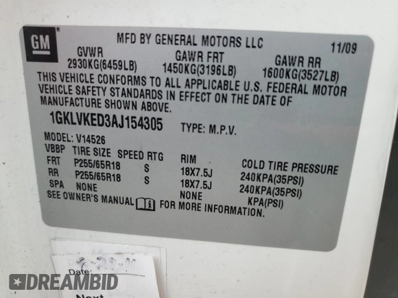 2010 GMC Acadia SL with VIN 1GKLVKED3AJ154305, listed as a Copart auction lot 49616735 with 209,792 mi miles and Clean Title. Bid and sale history available at carsss.com. Image 13.