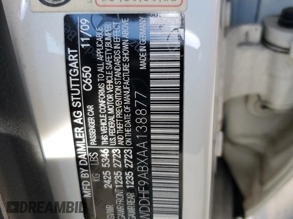 2010 Mercedes-Benz E-Class E 550 Luxury with VIN WDDHF9ABXAA138877, listed as a Copart auction lot 59443674 with 194,875 mi miles and Salvage Title. Bid and sale history available at carsss.com. Image 12.