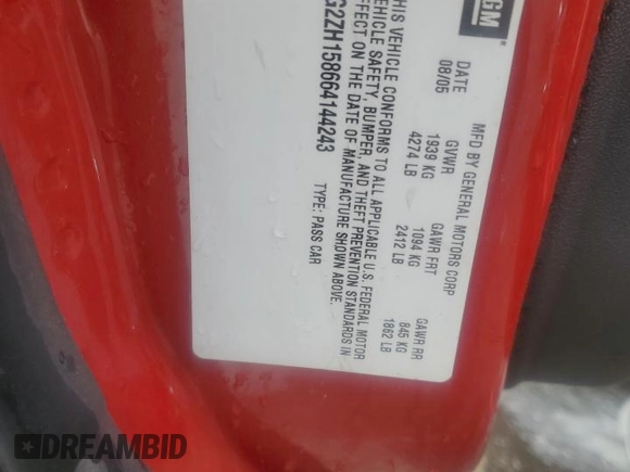 2006 Pontiac G6 GT with VIN 1G2ZH158664144243, listed as a Copart auction lot 57622335 with 104,684 mi miles and Salvage title. Bid and sale history available at DreamBid. Image 13.