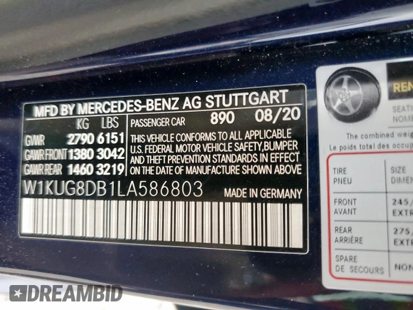 2020 Mercedes-Benz S 560 z VIN W1KUG8DB1LA586803, wystawiony jako Copart lot #55816675 z przebiegiem 55 539 mil mil oraz Nie do naprawy • Non repairable. Historia ofert i sprzedaży dostępna na DreamBid. Obrazek 12.
