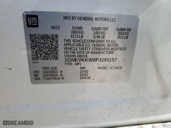 2023 Chevrolet Traverse Premier with VIN 1GNEVKKW8PJ285157, listed as a Copart auction lot 51118065 with 35,607 mi miles and Salvage Title. Bid and sale history available at carsss.com. Image 13.