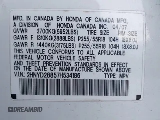 2007 Acura MDX Sport with VIN 2HNYD28857H534186, listed as a IAAI auction lot 42140422 with 127,687 mi miles and . Bid and sale history available at DreamBid. Image 9.