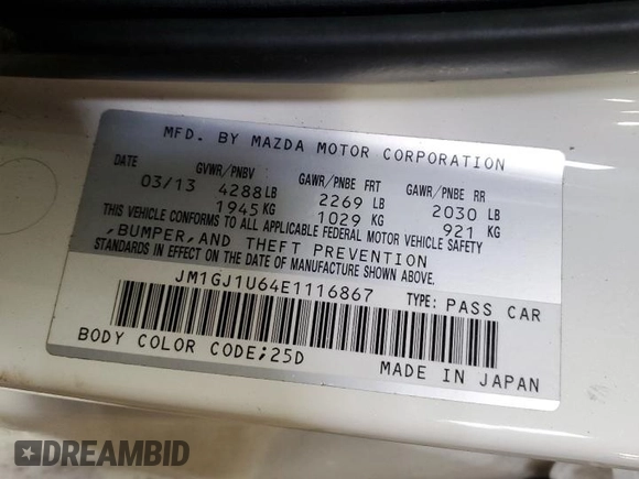 2014 Mazda 6 i Sport with VIN JM1GJ1U64E1116867, listed as a Copart auction lot 53652345 with 132,144 mi miles and Salvage Title. Bid and sale history available at carsss.com. Image 13.