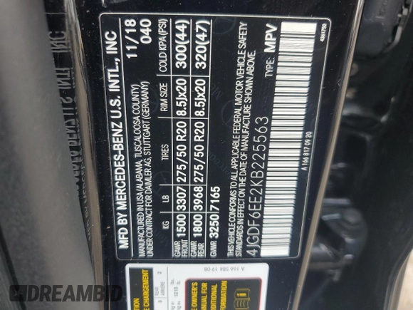 2019 Mercedes-Benz GLS 450 with VIN 4JGDF6EE2KB225563, listed as a Copart auction lot 62349115 with 44,049 mi miles and Salvage title. Bid and sale history available at DreamBid. Image 13.