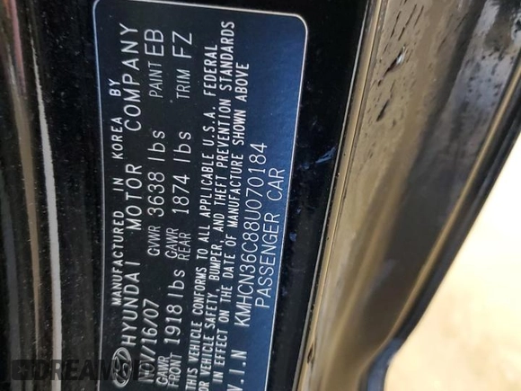 2008 Hyundai Accent SE with VIN KMHCN36C88U070184, listed as a Copart auction lot 83208594 with 173,013 mi miles and Non Repairable. Bid and sale history available at carsss.com. Image 12.