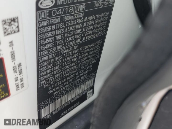 2018 Land Rover Range Rover HSE with VIN SALGS2RK6JA505795, listed as a Copart auction lot 65887004 with 24,926 mi miles and Salvage title. Bid and sale history available at DreamBid. Image 15.