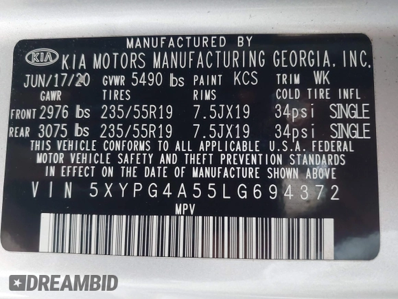 2020 Kia Sorento S z VIN 5XYPG4A55LG694372, wystawiony jako IAAI lot #42183383 z przebiegiem 57 980 mil mil oraz . Historia ofert i sprzedaży dostępna na DreamBid. Obrazek 9.