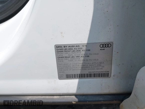 2016 Audi Q3 Premium Plus z VIN WA1EFCFSXGR014289, wystawiony jako IAAI lot #42440711 z przebiegiem 120 765 mil mil oraz . Historia ofert i sprzedaży dostępna na DreamBid. Obrazek 9.