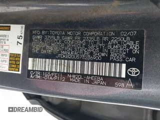 2007 Toyota Prius z VIN JTDKB20U573236900, wystawiony jako IAAI lot #42375325 z przebiegiem Nie podano mil oraz . Historia ofert i sprzedaży dostępna na DreamBid. Obrazek 9.