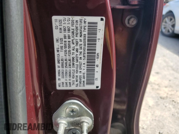 2010 Acura RDX Technology with VIN 5J8TB1H51AA005069, listed as a Copart auction lot 53668225 with 56,381 mi miles and Salvage title. Bid and sale history available at DreamBid. Image 14.