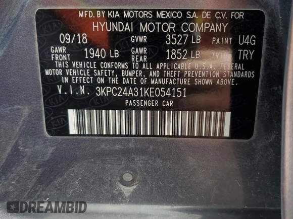 2019 Hyundai Accent SE with VIN 3KPC24A31KE054151, listed as a Copart auction lot 62858812 with 47,294 mi miles. Bid and sale history available at carsss.com. Image 10.