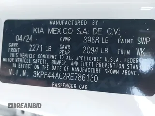 2024 Kia Forte GT with VIN 3KPF44AC2RE786130, listed as a IAAI auction lot 41113837 with 12,908 mi miles. Bid and sale history available at carsss.com. Image 9.