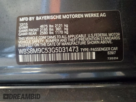 2016 BMW M3 with VIN WBS8M9C53G5D31473, listed as a Copart auction lot 50033425 with 88,302 mi miles and Salvage title. Bid and sale history available at DreamBid. Image 12.