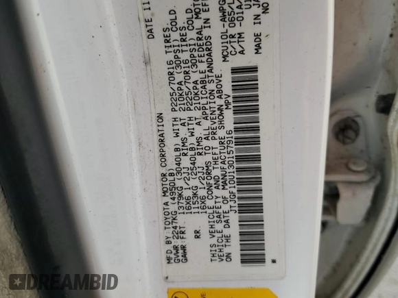 2003 Lexus RX 300 with VIN JTJGF10U130157916, listed as a Copart auction lot 78846684 with Not Provided miles and Clean Title. Bid and sale history available at DreamBid. Image 12.