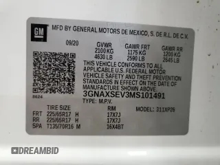 2021 Chevrolet Equinox LS with VIN 3GNAXSEV3MS101491, listed as a Copart auction lot 53286665 with 297,016 mi miles and Clean Title. Bid and sale history available at DreamBid. Image 13.