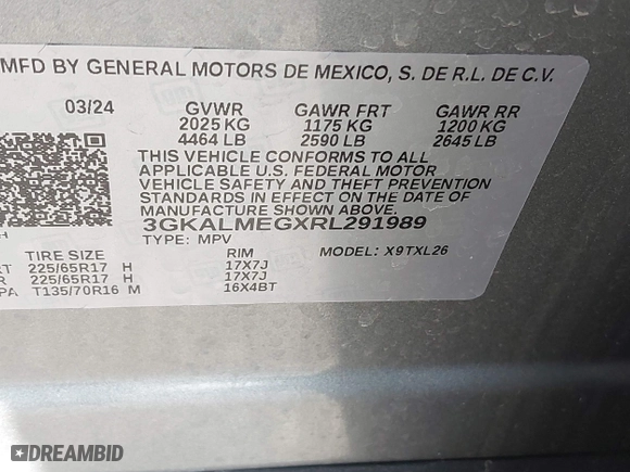 2024 GMC Terrain SLE with VIN 3GKALMEGXRL291989, listed as a IAAI auction lot 41949259 with 16,307 mi miles. Bid and sale history available at carsss.com. Image 9.